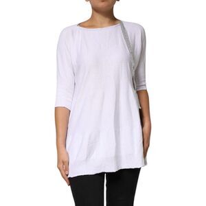 PINK MEMORIES White Cotton Short Sleeves Round Neck Blouse Women's Top